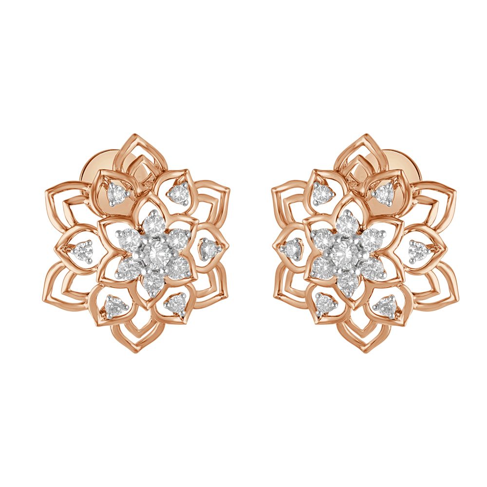 18KT Rose Gold Floral Stud Earrings-SHOP BY METAL COLOUR-OER23095-D300X0B