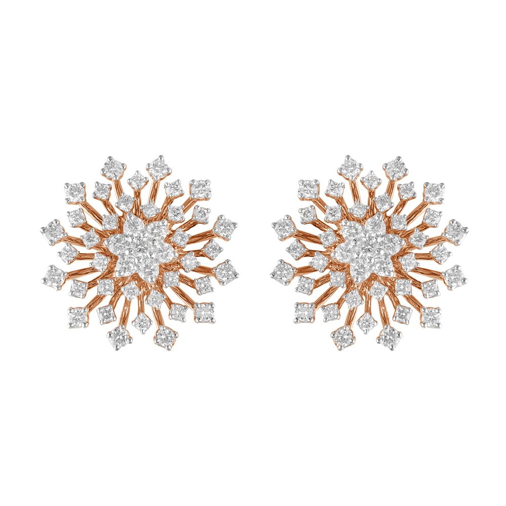 Clustered Diamond 18KT Rose Gold Earrings-SHOP BY METAL COLOUR-OER23096-D300X0B