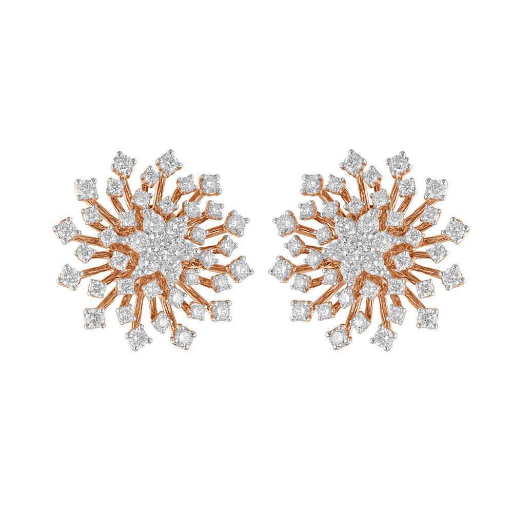 Clustered Diamond 18KT Rose Gold Earrings-SHOP BY METAL COLOUR-OER23096-D300X0B