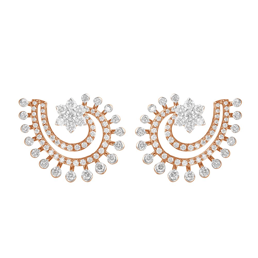 18KT Rose Gold Half Circle Diamond Earrings-SHOP BY METAL COLOUR-OER23100-D300X0B