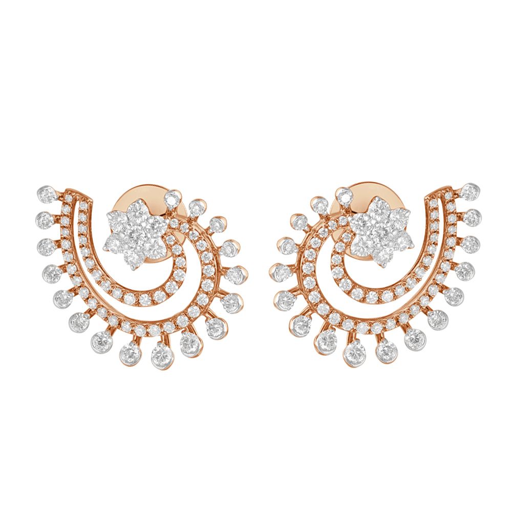 18KT Rose Gold Half Circle Diamond Earrings-SHOP BY METAL COLOUR-OER23100-D300X0B