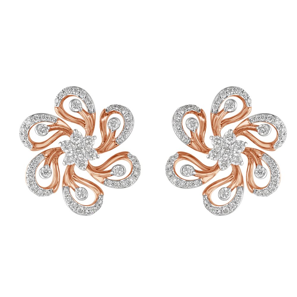 Petalled Floral Diamond Studs in 18KT Rose Gold-New Arrivals-OER23102-D300X0B