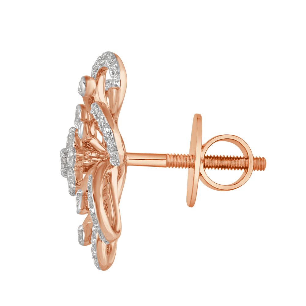 Petalled Floral Diamond Studs in 18KT Rose Gold-New Arrivals-OER23102-D300X0B