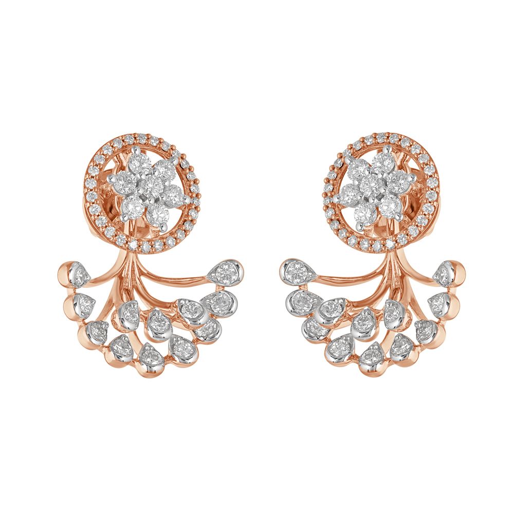 Inverted Tree Design Diamond and Rose Gold Earrings-New Arrivals-OER23104-D300X0B