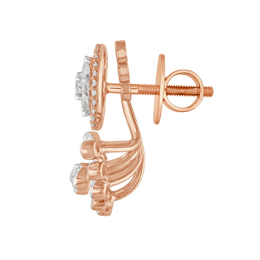 Inverted Tree Design Diamond and Rose Gold Earrings-New Arrivals-OER23104-D300X0B