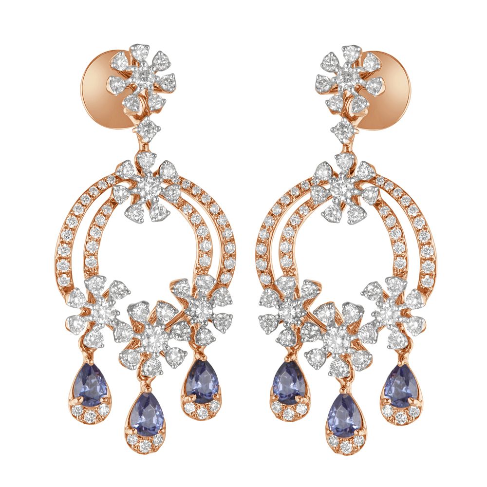 Shimmering Chandelier Design Diamond and Rose Gold Earrings-SHOP BY METAL COLOUR-OER23108-D316X0B