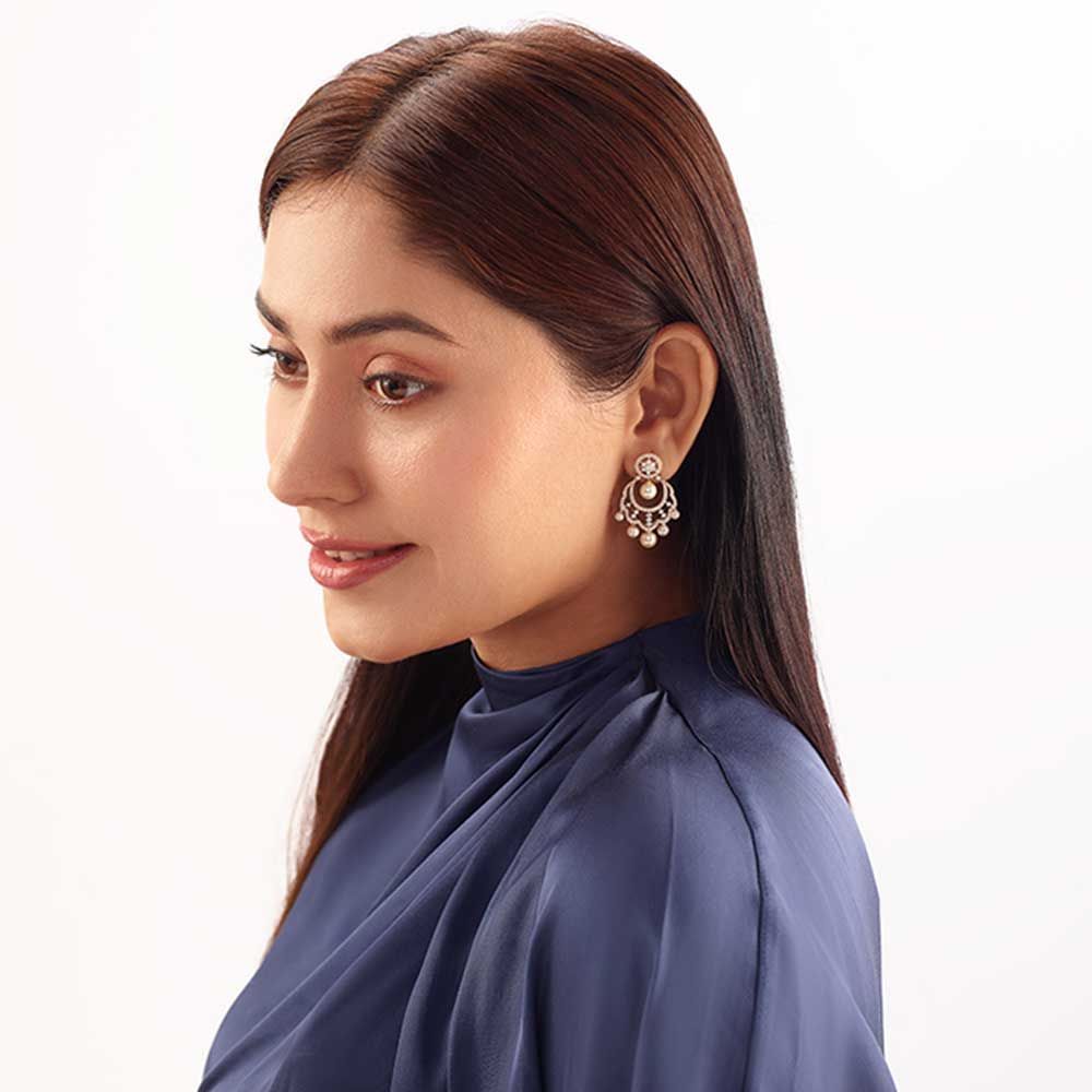 Chand Bali Design Diamond Studded 18KT Yellow Gold Earrings-SHOP BY METAL COLOUR-OER23109-D308R0B