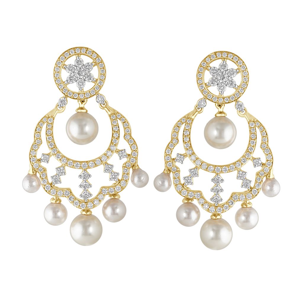 Chand Bali Design Diamond Studded 18KT Yellow Gold Earrings-SHOP BY METAL COLOUR-OER23109-D308R0B