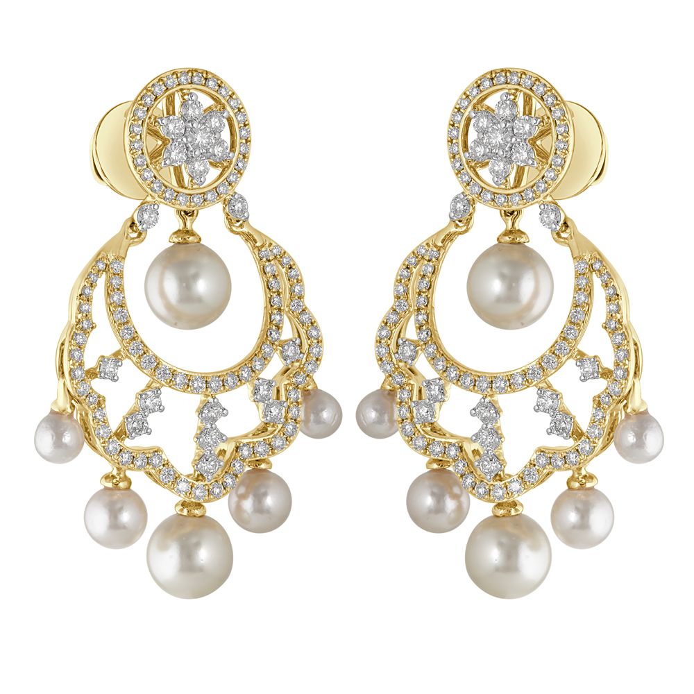 Chand Bali Design Diamond Studded 18KT Yellow Gold Earrings-SHOP BY METAL COLOUR-OER23109-D308R0B