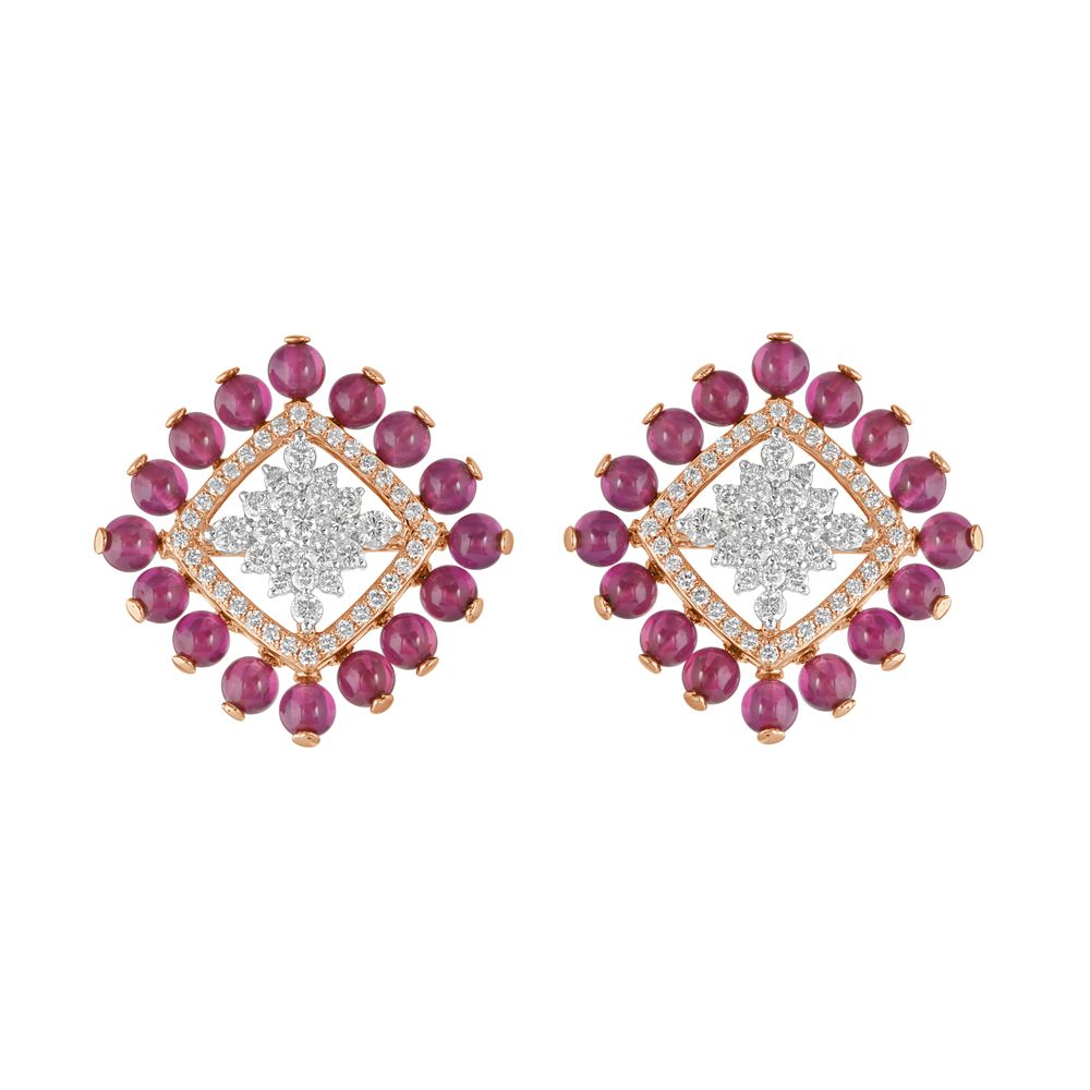 Modern Geometric Diamond and Pink Gemstone Earrings-SHOP BY METAL COLOUR-OER23112-D310X0B