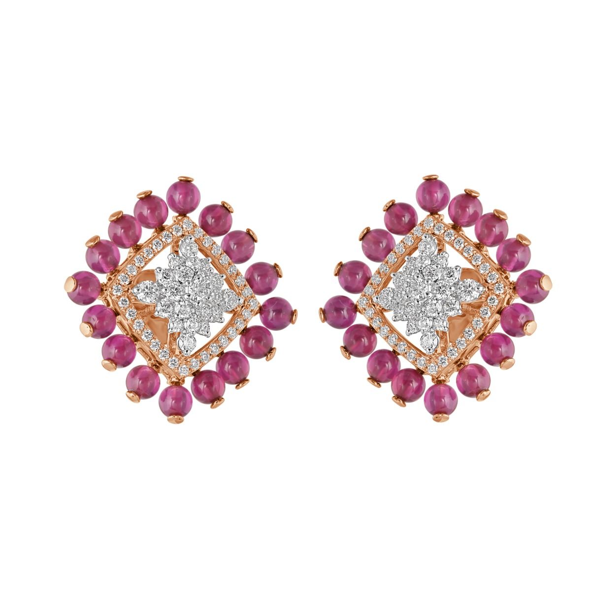 Modern Geometric Diamond and Pink Gemstone Earrings-SHOP BY METAL COLOUR-OER23112-D310X0B