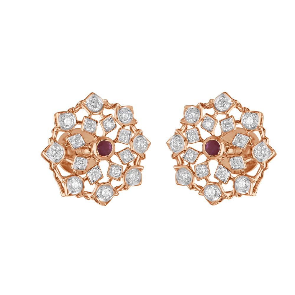 Mesmerising Diamond Studded Earrings in 18KT Rose Gold-Earrings-OER23116-D310X0B