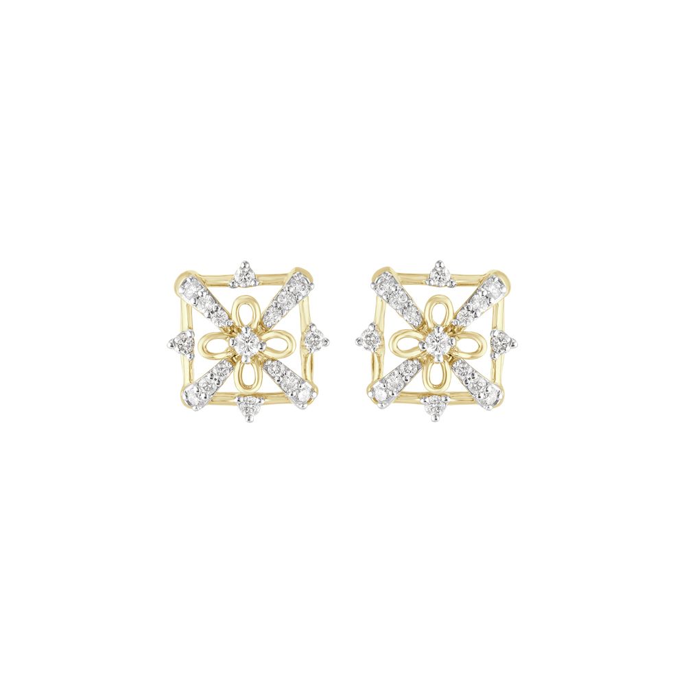 Geometric Flora Diamond Stud Earrings-Earrings-OER23119-D400X0C