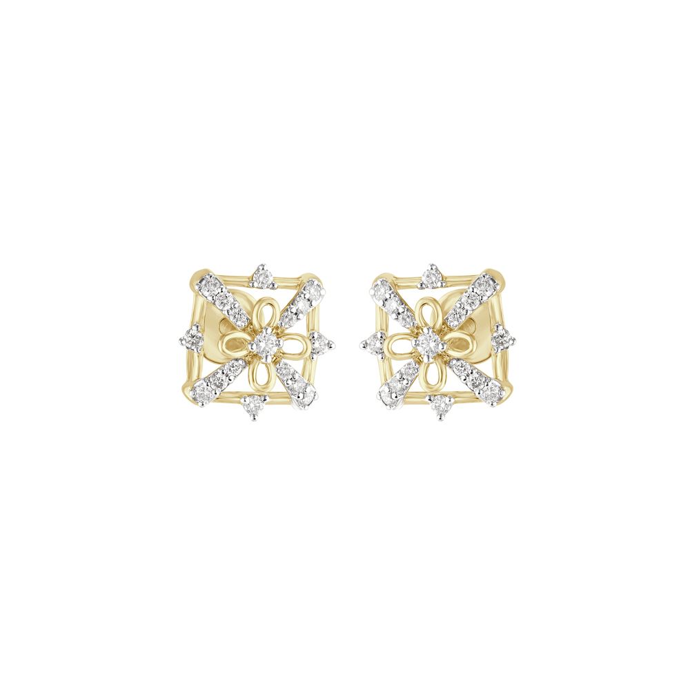 Geometric Flora Diamond Stud Earrings-Earrings-OER23119-D400X0C