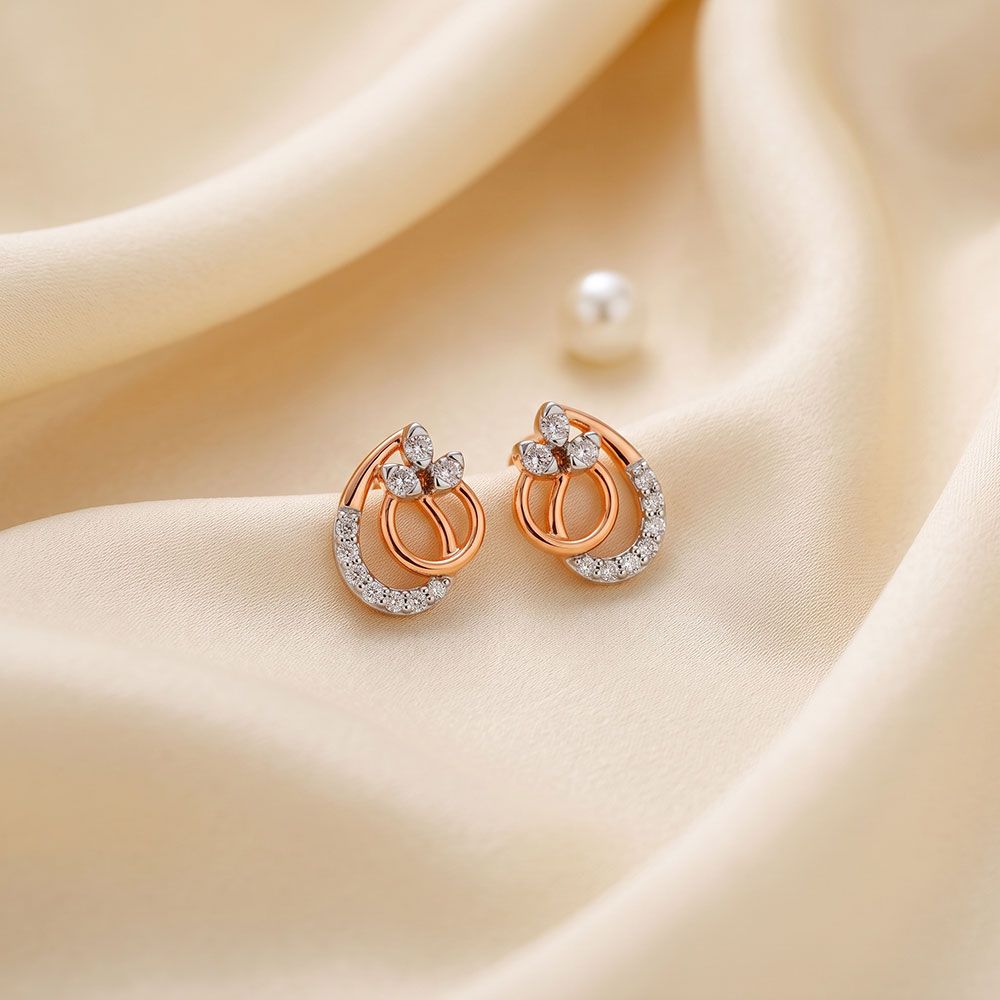 Beaming Rose Gold Diamond Earrings-Earrings-OER23142-D900X0C