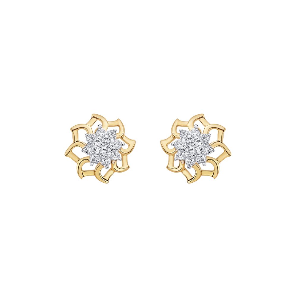 Minimalist Floral Diamond Studs-Earrings-OER23I07-D400R0C
