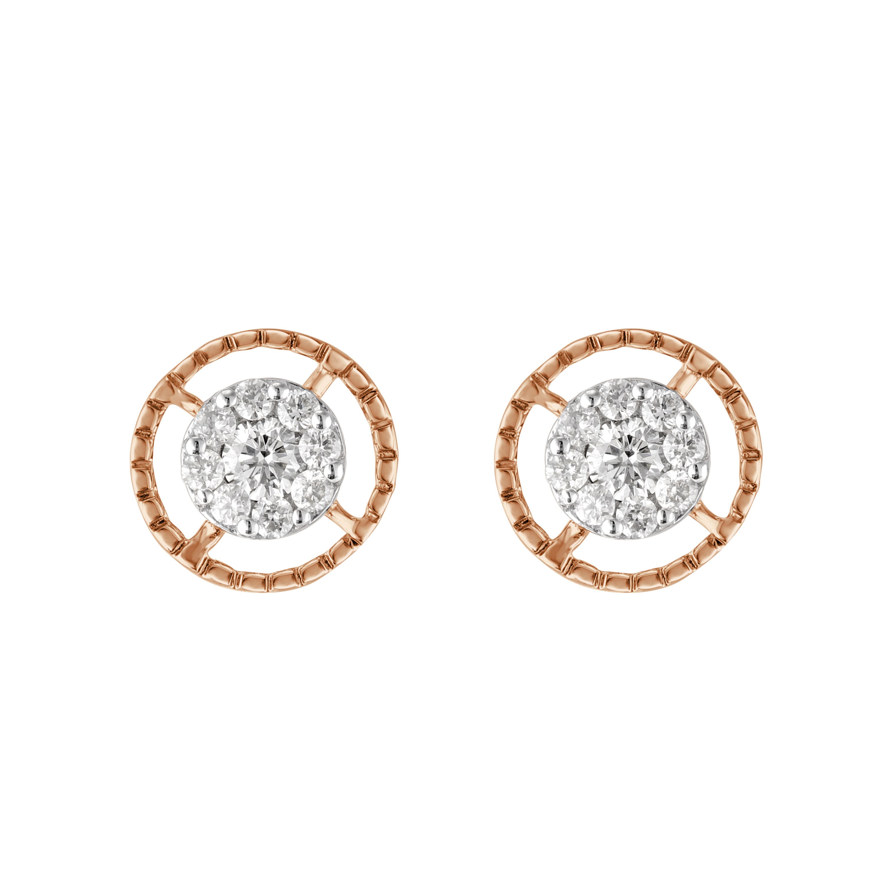 Cluster Design Rose Gold Studs-Earrings-OER23I08-D400X0C