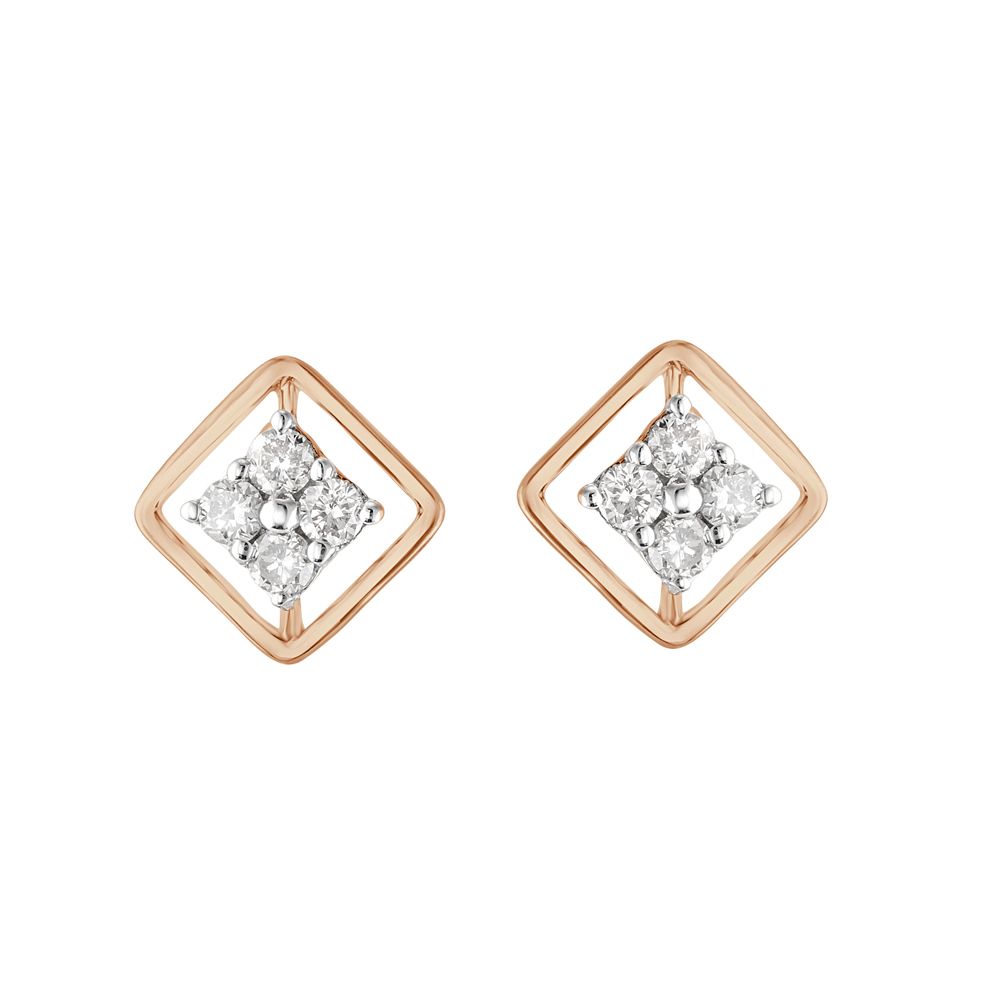 Square Design Diamond and Rose Gold Studs-Earrings-OER23I11-D400X0C