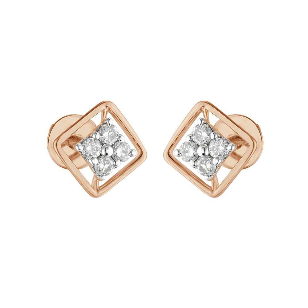 Square Design Diamond and Rose Gold Studs-Earrings-OER23I11-D400X0C