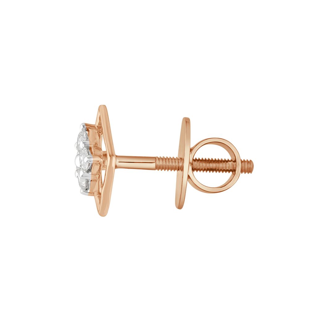 Square Design Diamond and Rose Gold Studs-Earrings-OER23I11-D400X0C