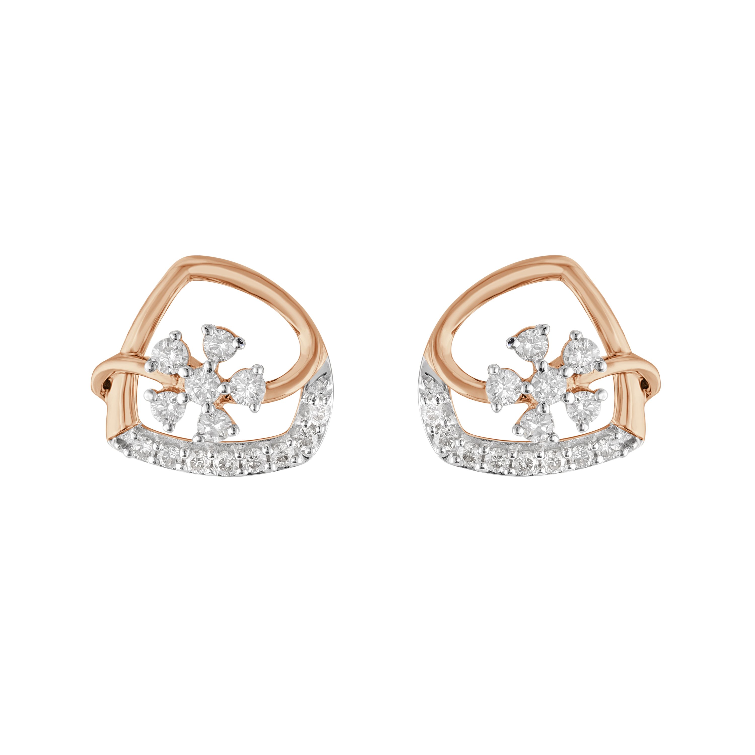 Simple Floral Design Diamond Stud-Earrings-OER23I22-D400X0C