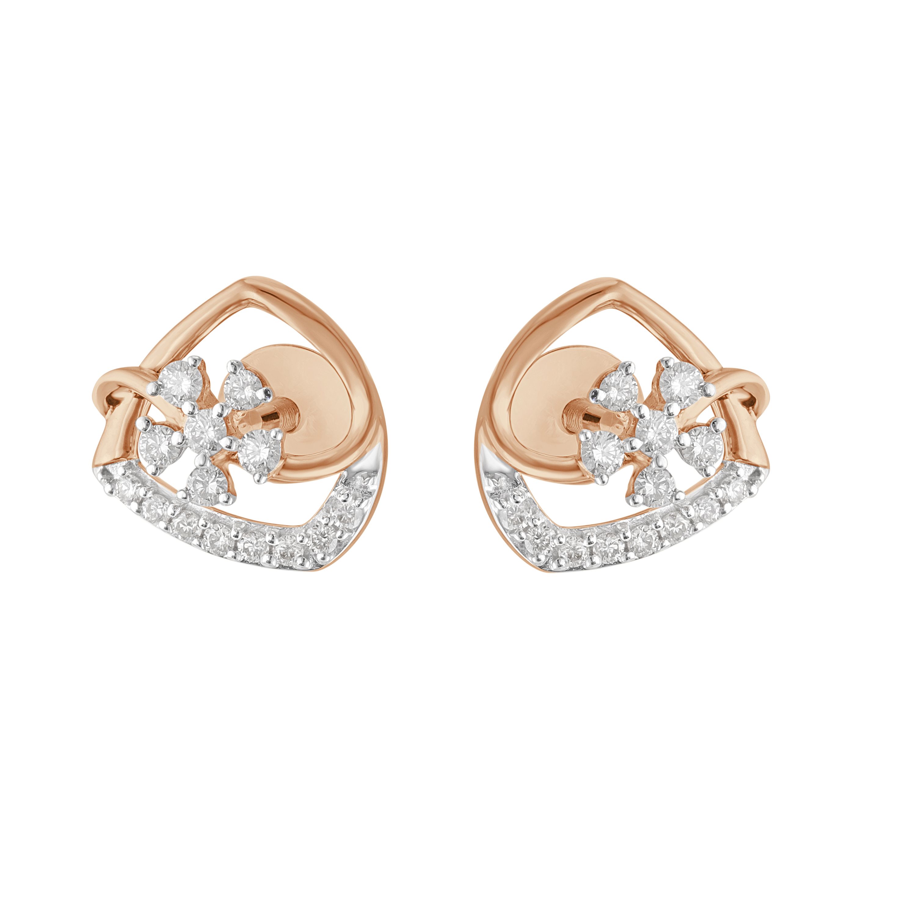 Simple Floral Design Diamond Stud-Earrings-OER23I22-D400X0C