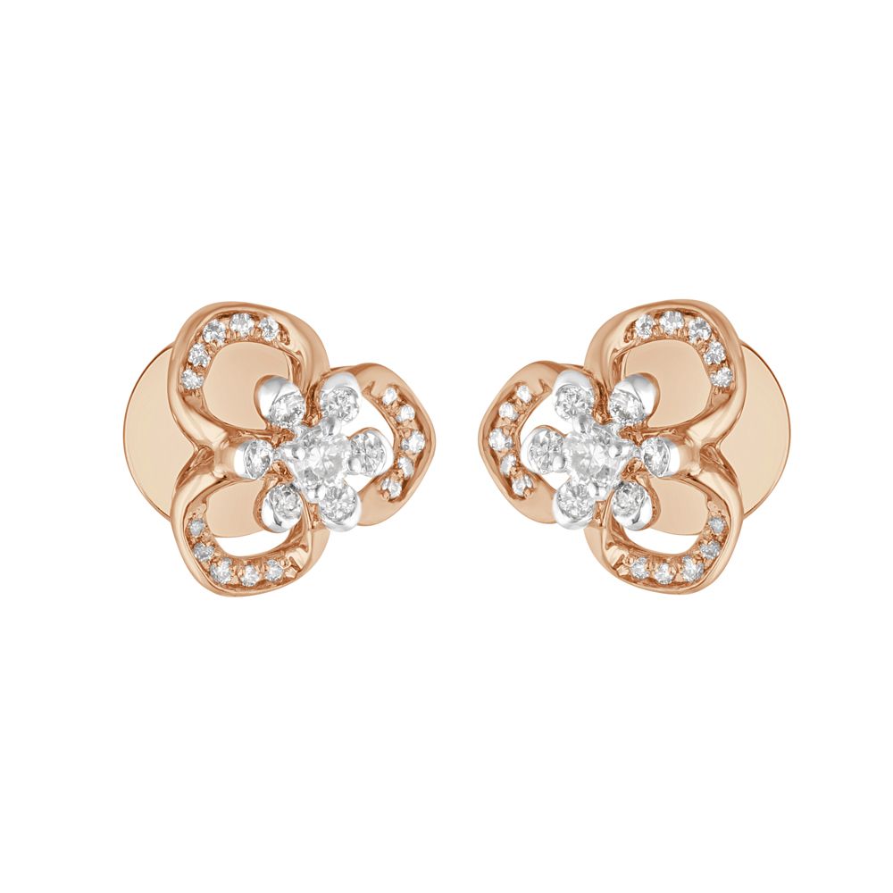 Floral Diamond and Rose Gold Earrings-Diamond-OER23I71-D900X0C