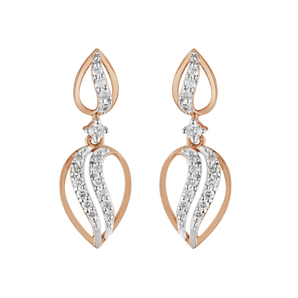 Leaf Design Drop Diamond Earrings-Earrings-OER23I78-D400X0B