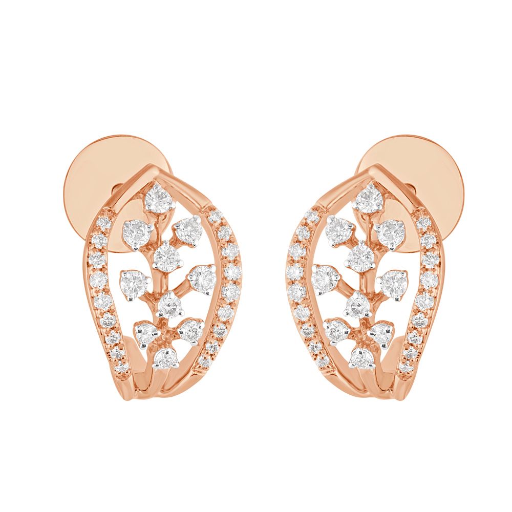 Simple Leaf Design Diamond Earrings -Earrings-OER23I83-D400X0B