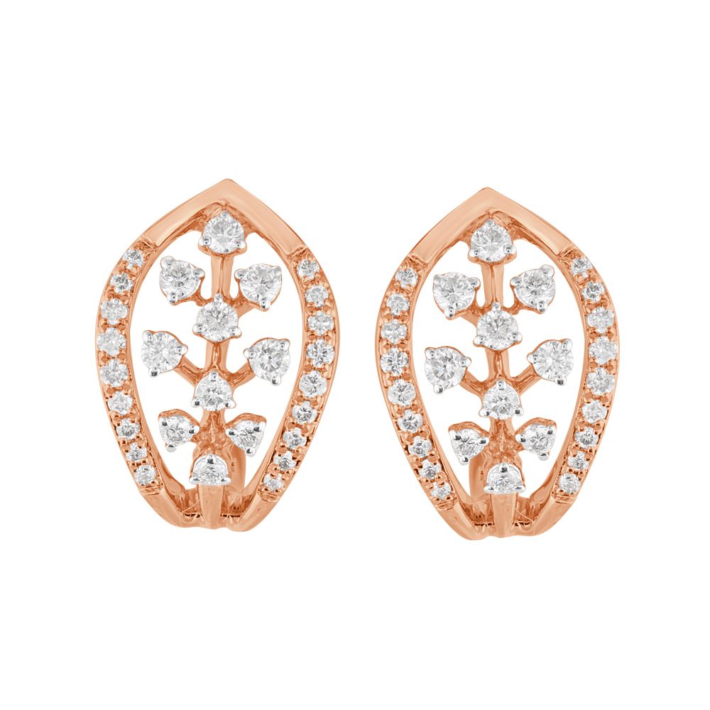 Simple Leaf Design Diamond Earrings -Earrings-OER23I83-D400X0B
