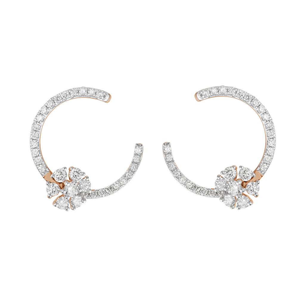 Half Hoop Petalled Diamond Earrings-Earrings-OER23I90-D400X0B