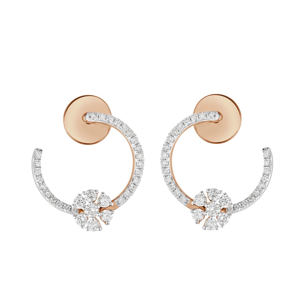 Half Hoop Petalled Diamond Earrings-Earrings-OER23I90-D400X0B