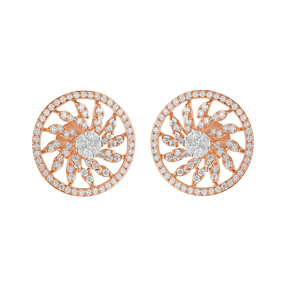 Simple Round Diamond Earrings-Earrings-OER23J03-D300X0B