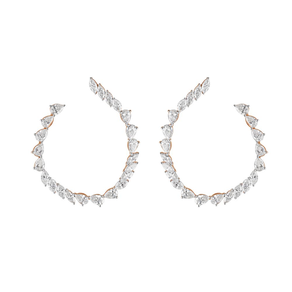 Swirl Design Diamond Earrings-Earrings-OER23J04-D300X0B