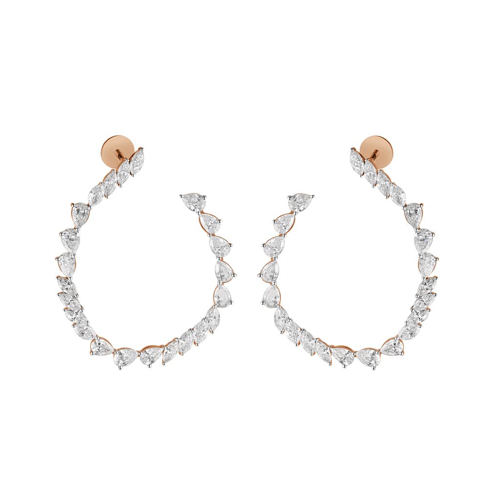Swirl Design Diamond Earrings-Earrings-OER23J04-D300X0B