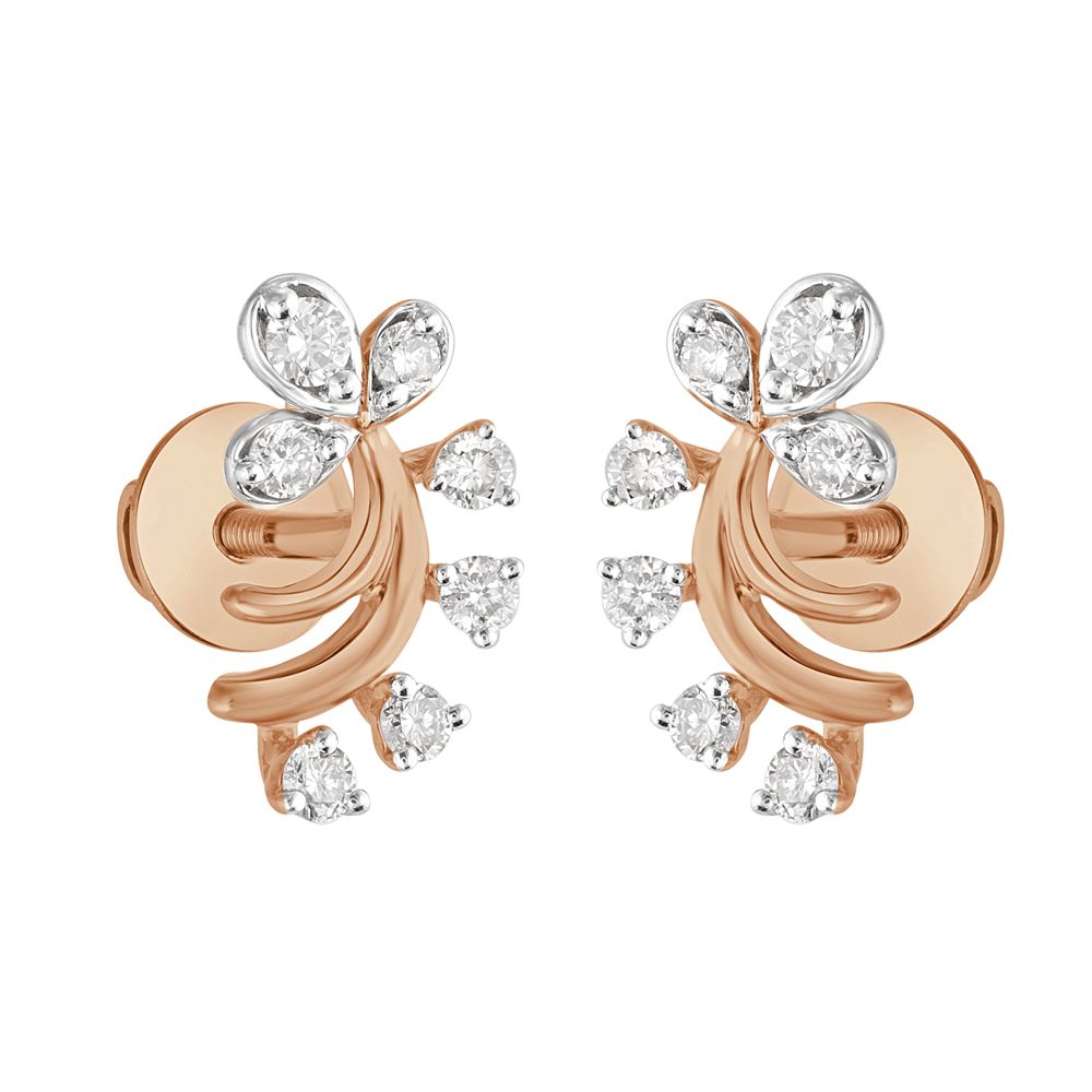 Fern Design Diamond Studs-Earrings-OER23J09-D900X0C