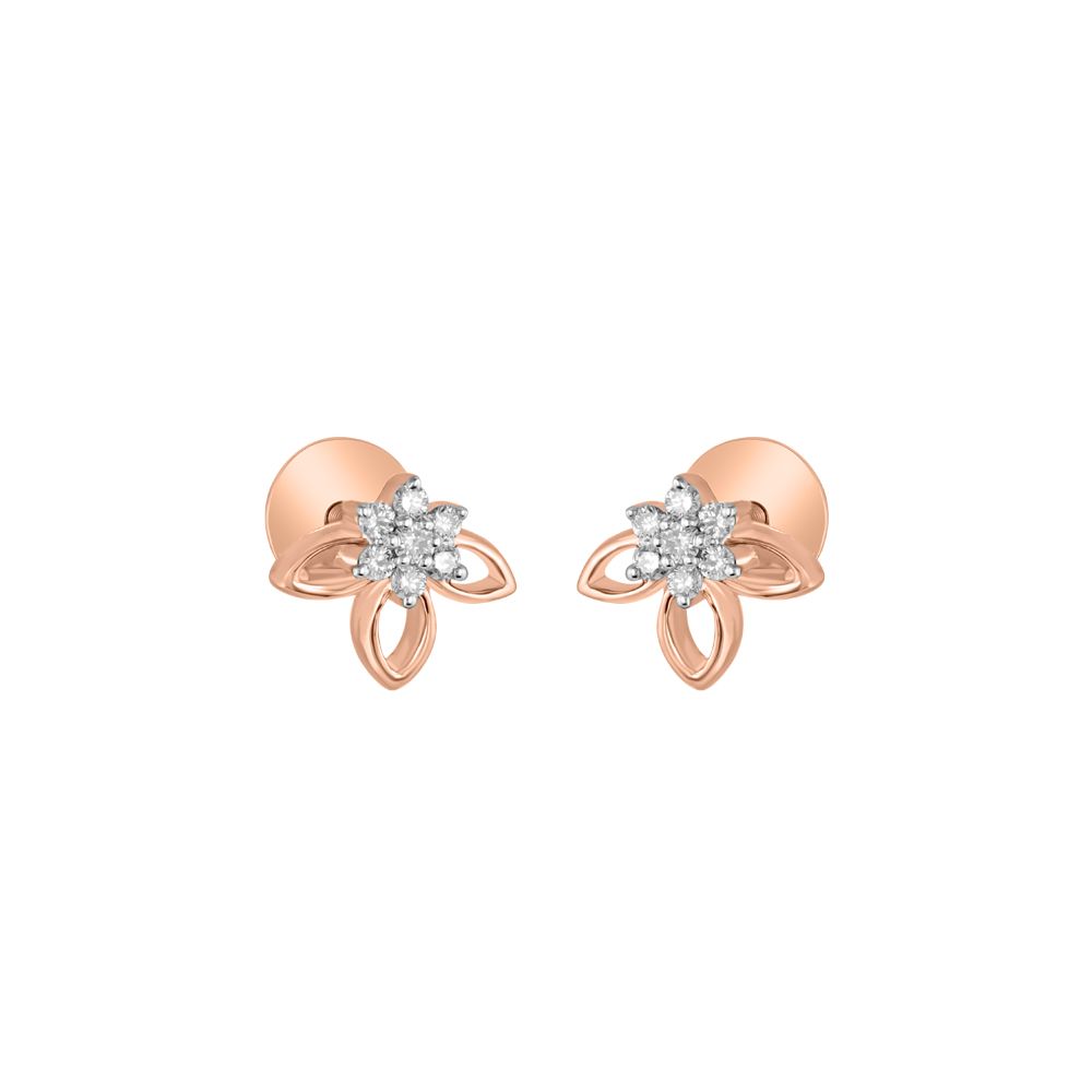 Dainty Floral Rose Gold Studs-Earrings-OER23J15-D900X0C