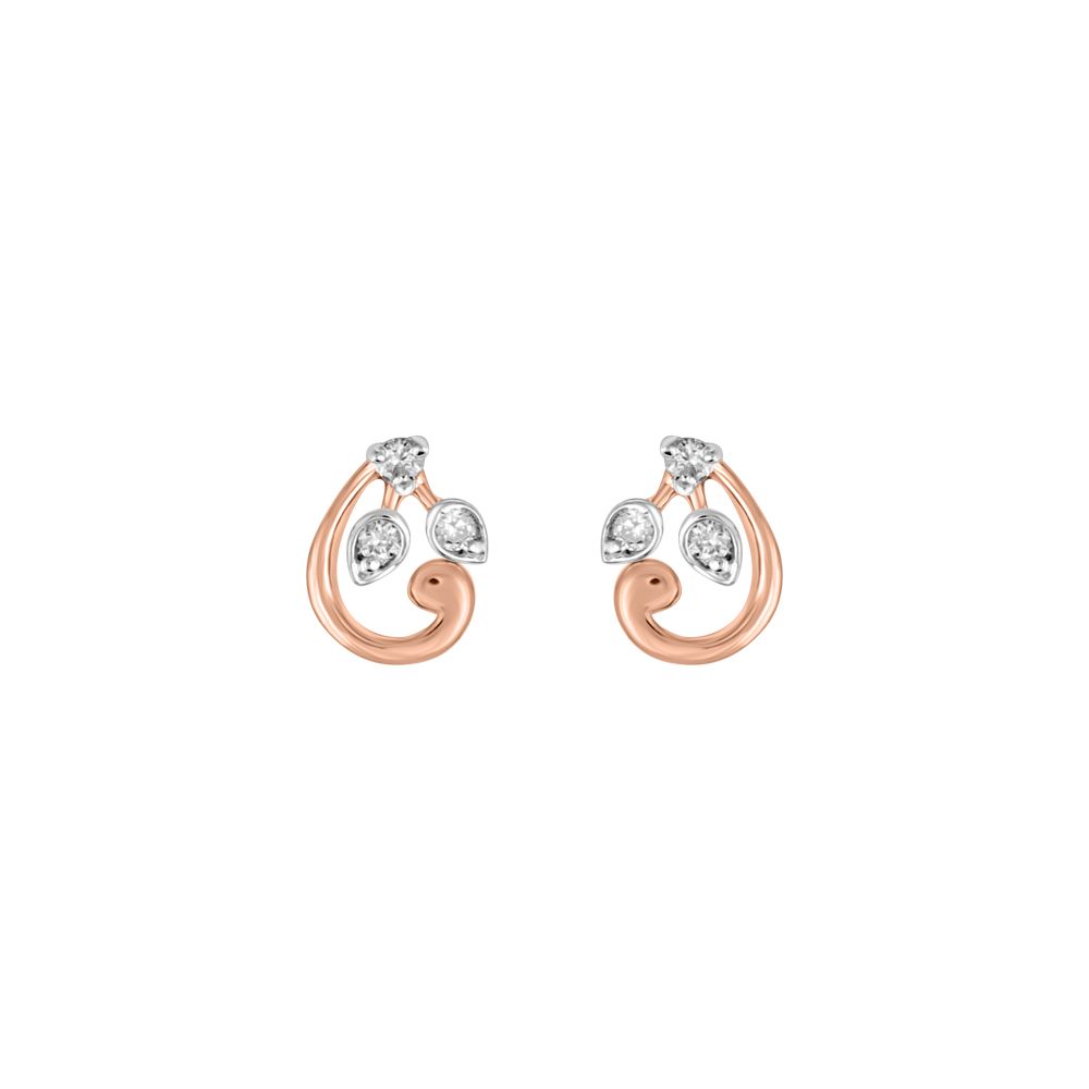 Leaf Design Diamond Earrings-Earrings-OER23J20-D900X0C