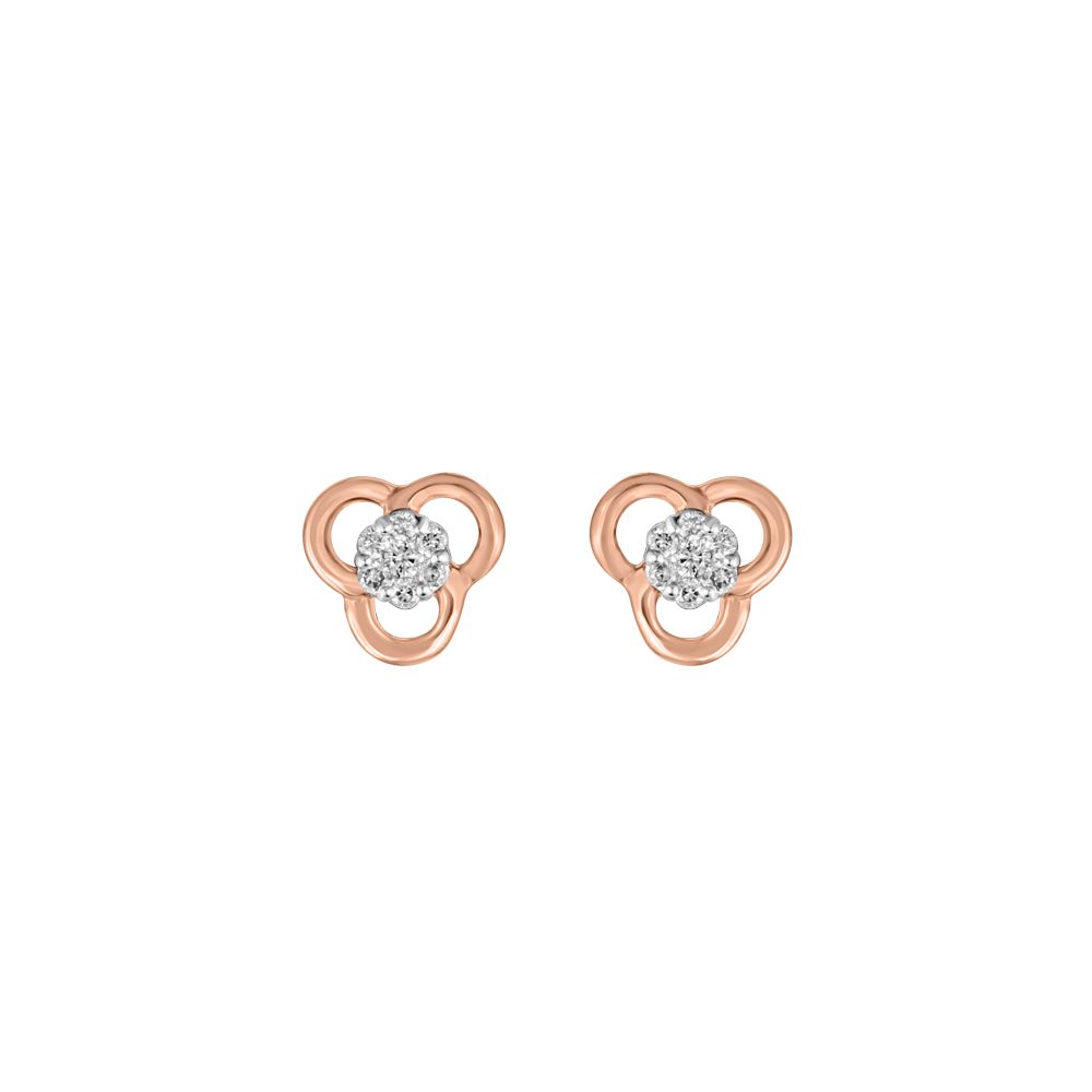 Floral Diamond and Rose Gold Studs-Earrings-OER23J25-D900X0C