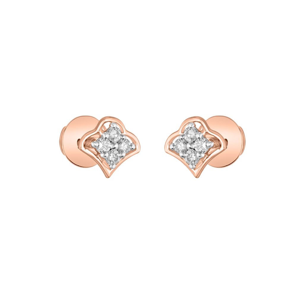 Square Diamond and Rose Gold Studs-Earrings-OER23J34-D900X0C