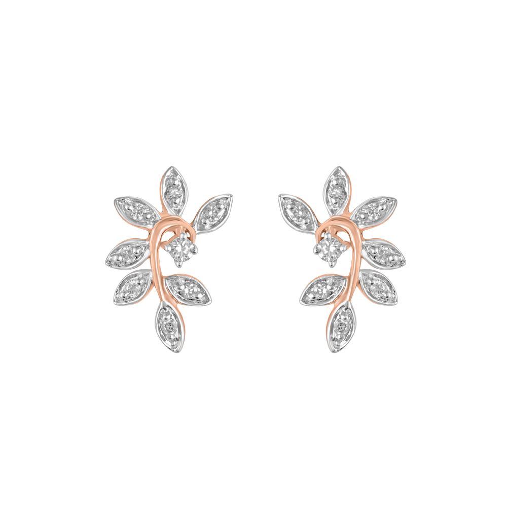 Classic 14Kt Rose Gold and Diamond Leaf Studs-Earrings-OER23J41-D900X0C