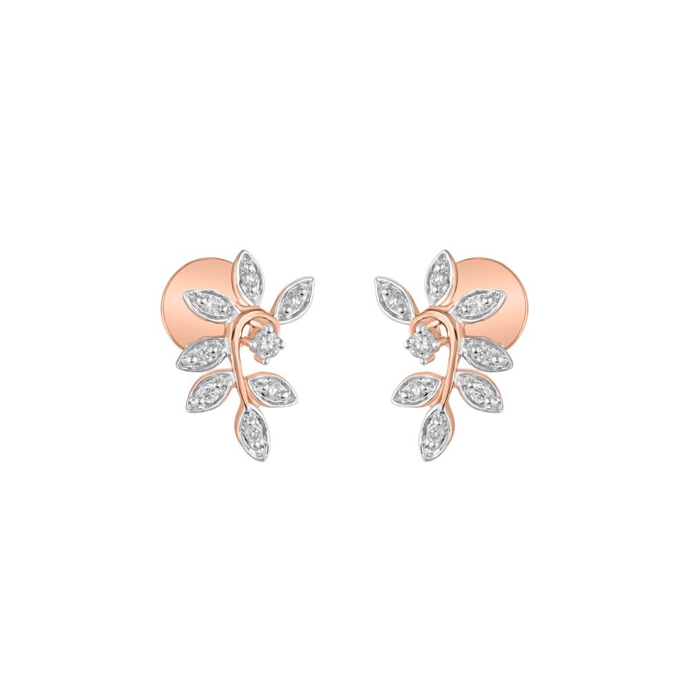 Classic 14Kt Rose Gold and Diamond Leaf Studs-Earrings-OER23J41-D900X0C