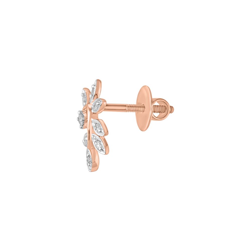 Classic 14Kt Rose Gold and Diamond Leaf Studs-Earrings-OER23J41-D900X0C