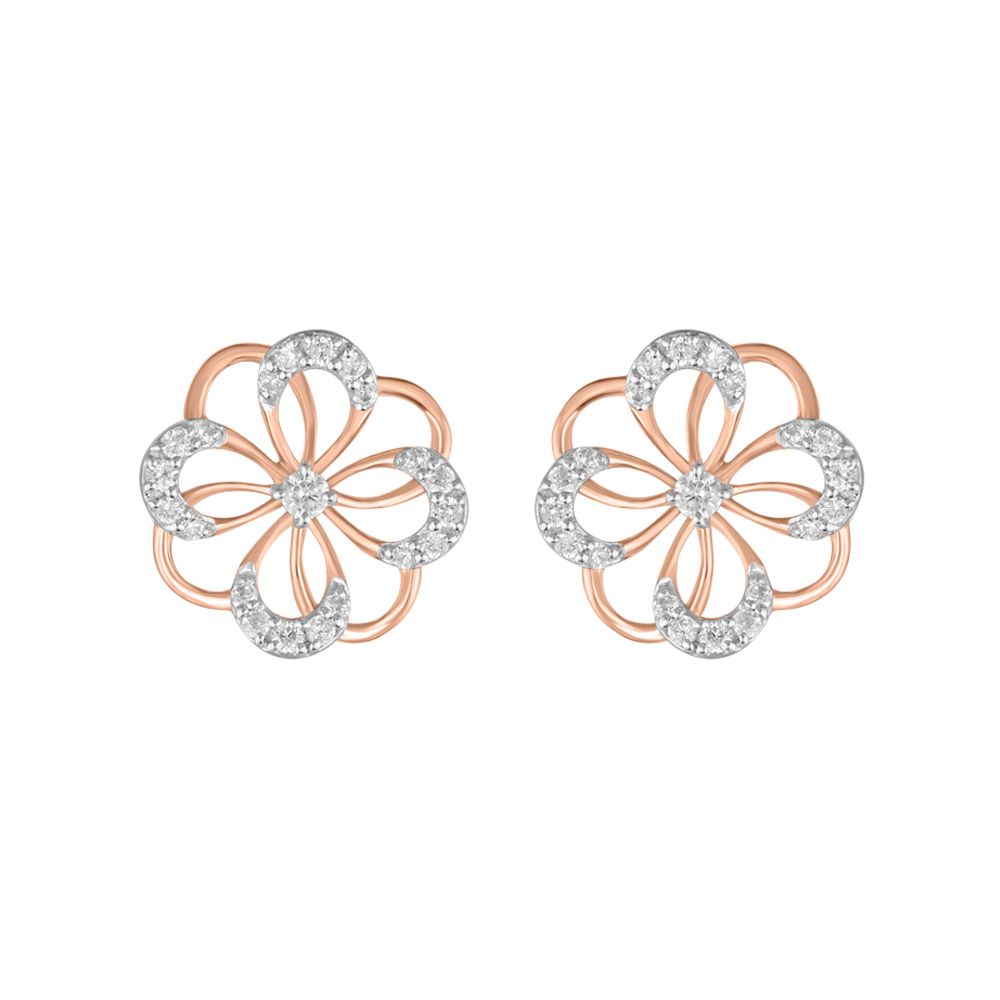 Floral Rose Gold and Diamond Studs-Earrings-OER23J43-D900X0C