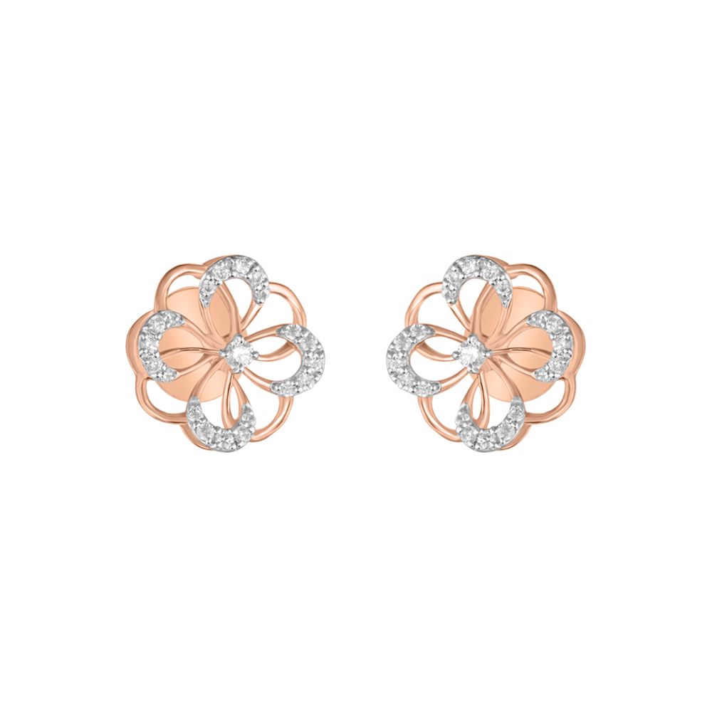 Floral Rose Gold and Diamond Studs-Earrings-OER23J43-D900X0C