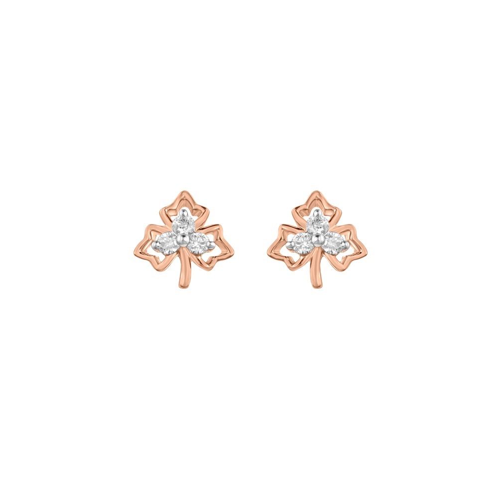 Leaf Design Rose Gold and Diamond Studs-Earrings-OER23J49-D900X0C