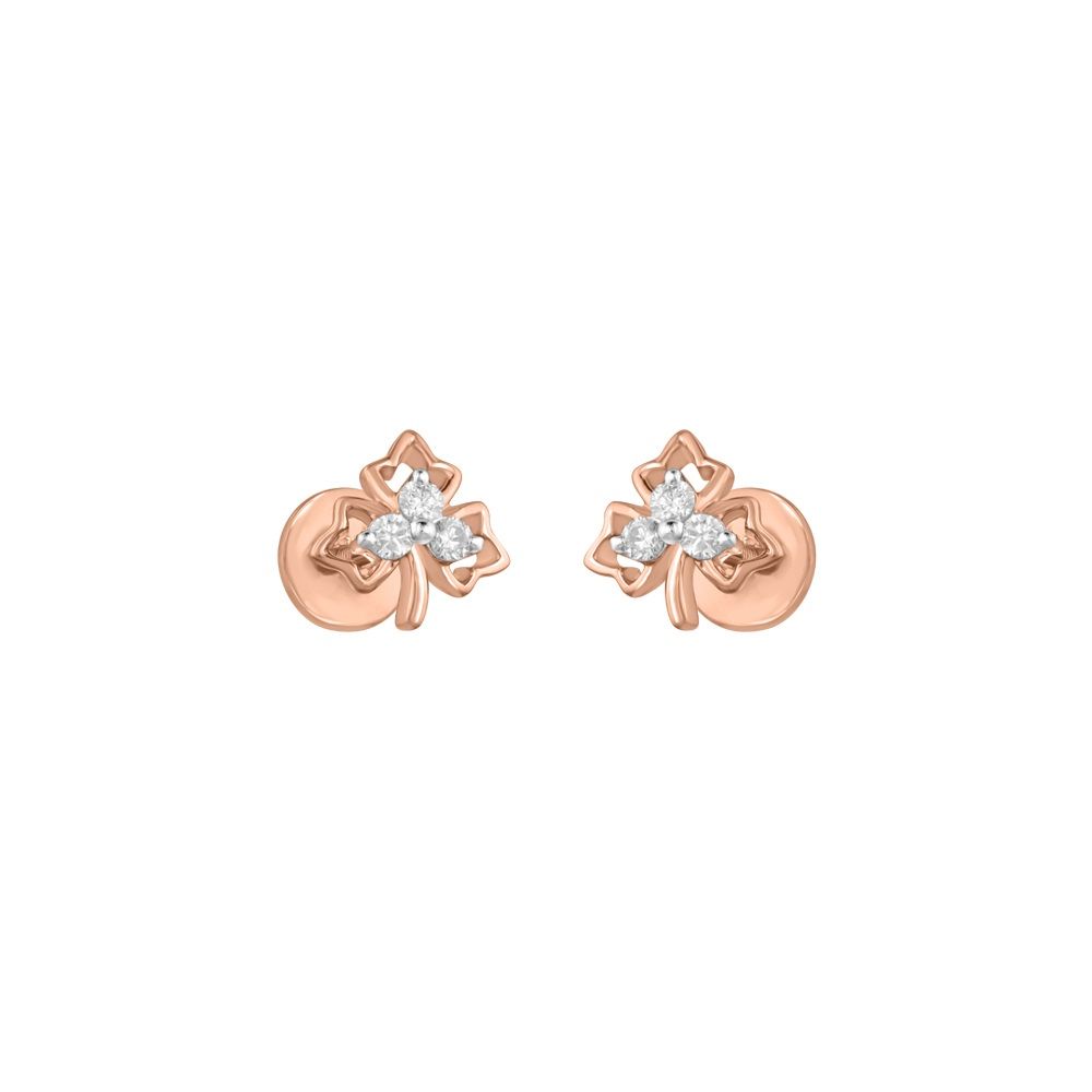 Leaf Design Rose Gold and Diamond Studs-Earrings-OER23J49-D900X0C