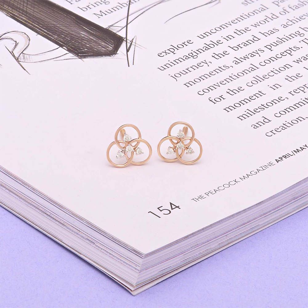 Subtle Floral Rose Gold and Diamond Studs-Earrings-OER24I03-D900X0C