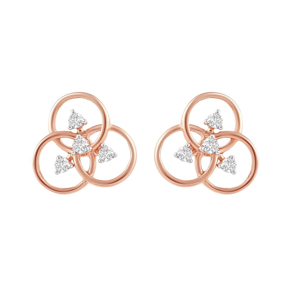 Subtle Floral Rose Gold and Diamond Studs-Earrings-OER24I03-D900X0C