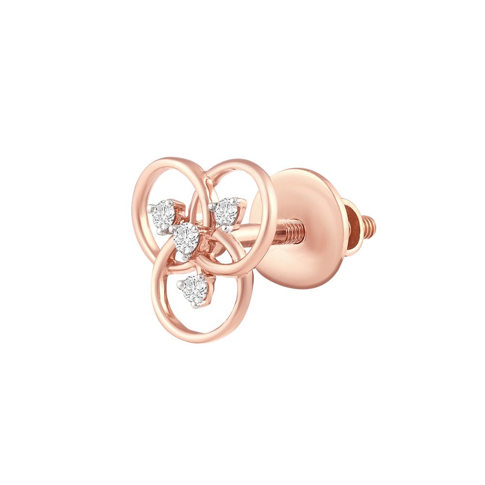 Subtle Floral Rose Gold and Diamond Studs-Earrings-OER24I03-D900X0C